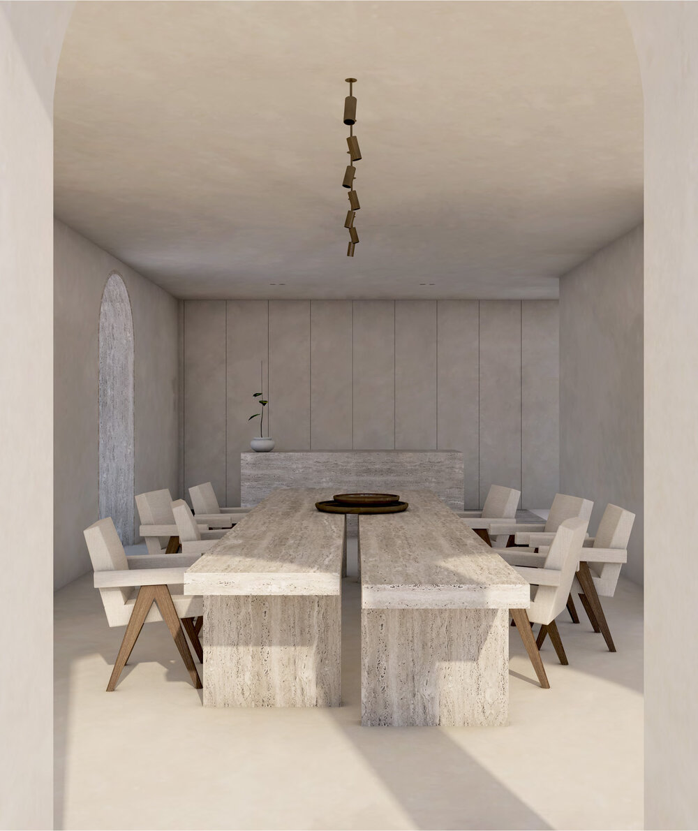 A dream home with gentle curves of lime plaster and travertine