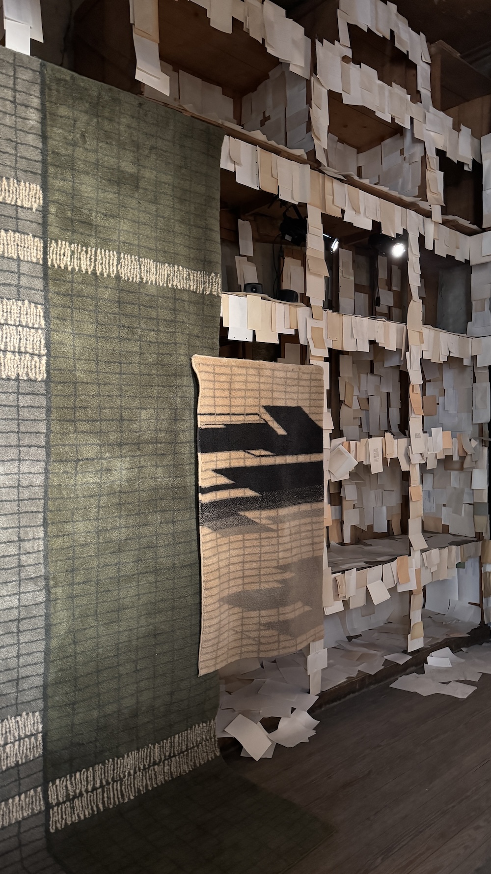 Handwoven Moroccan rug from the ‘Intersection’ collection by Studio KO for Beni Rugs, shown at 5Vie during Milan Design Week. 